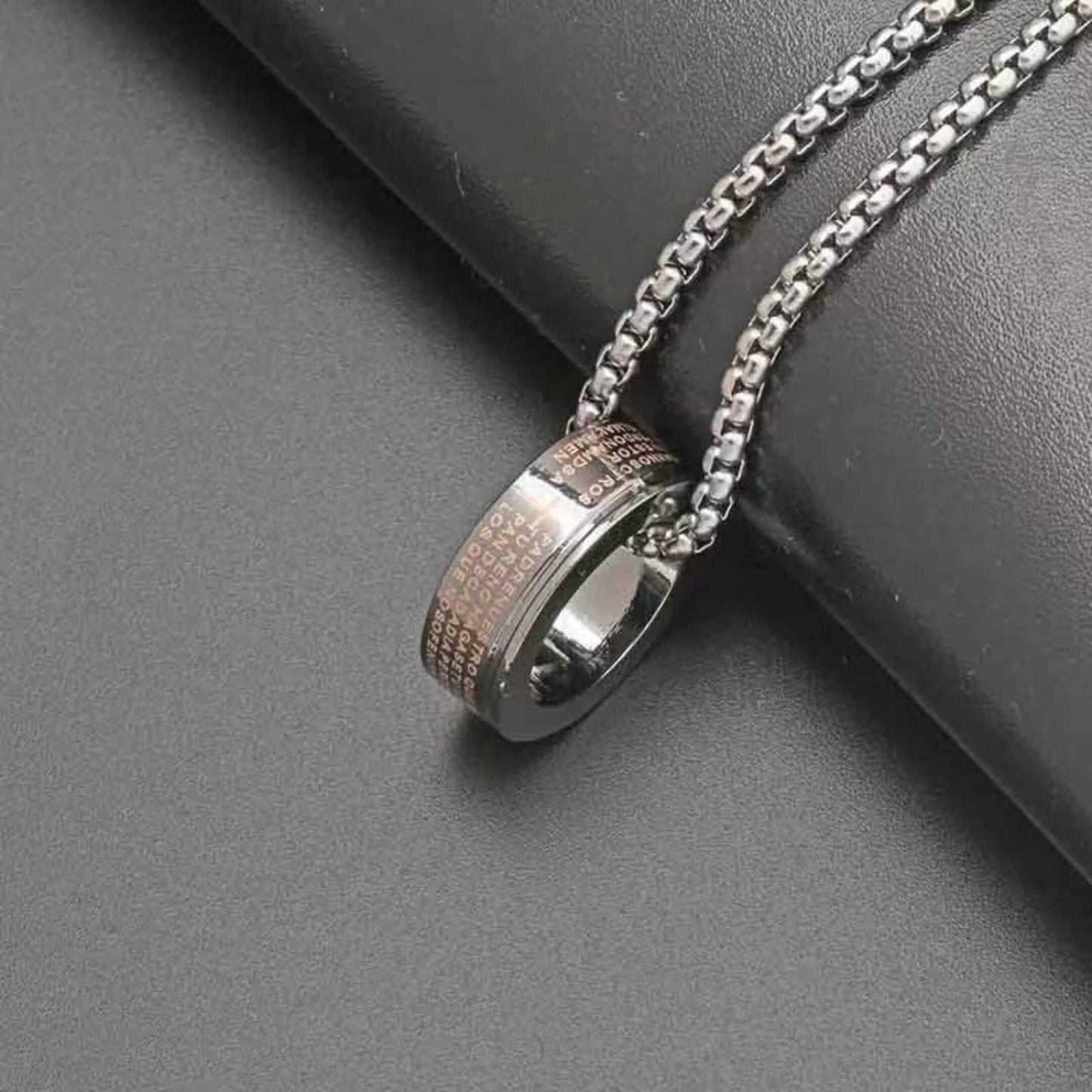 HOLY PRAYER CROSS RING - 10mm Pure Titanium Steel Pendant with 28inch Round Box 4mm Chain for Men & Boys - THE MEN THING