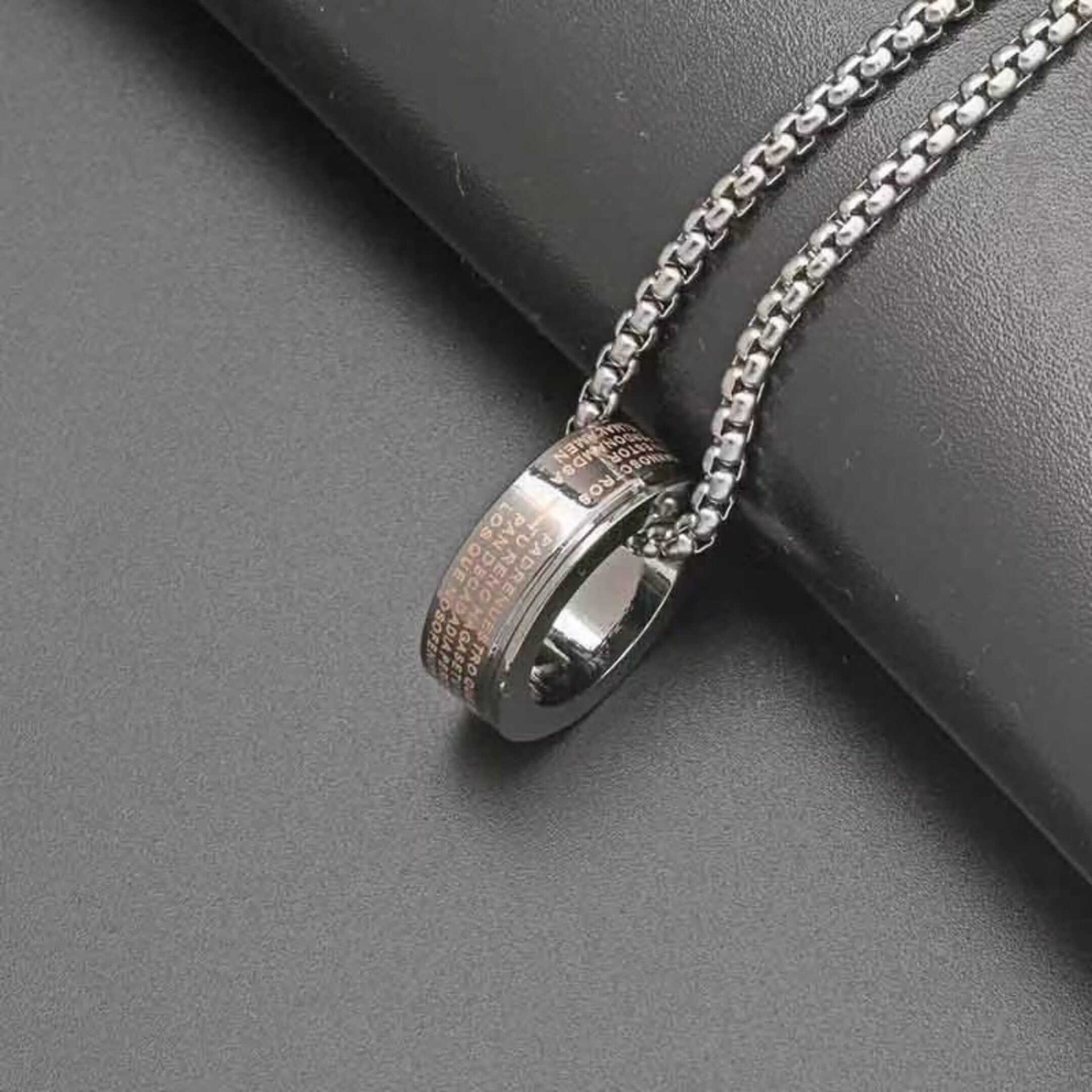 HOLY PRAYER CROSS RING - 10mm Pure Titanium Steel Pendant with 28inch Round Box 4mm Chain for Men & Boys - THE MEN THING
