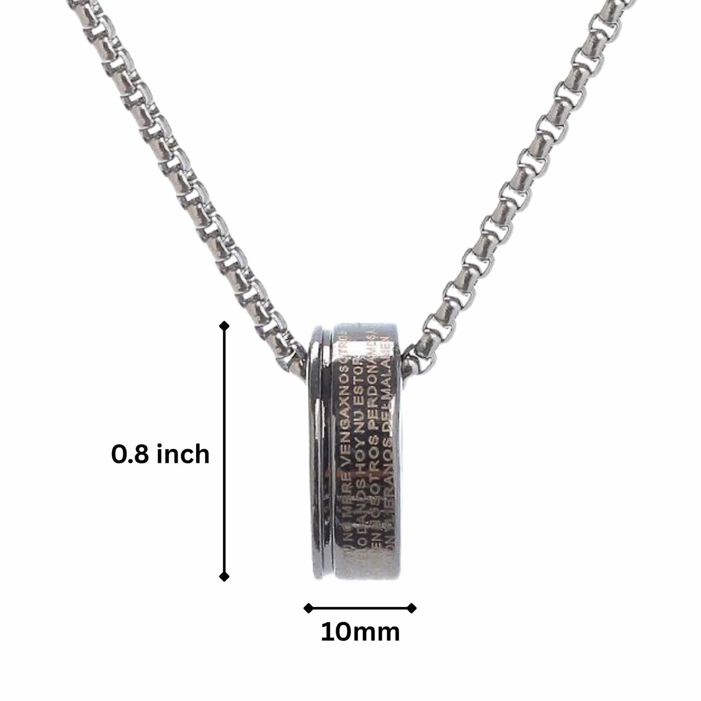 HOLY PRAYER CROSS RING - 10mm Pure Titanium Steel Pendant with 28inch Round Box 4mm Chain for Men & Boys - THE MEN THING