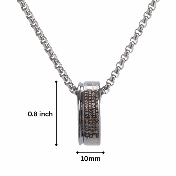 HOLY PRAYER CROSS RING - 10mm Pure Titanium Steel Pendant with 28inch Round Box 4mm Chain for Men & Boys