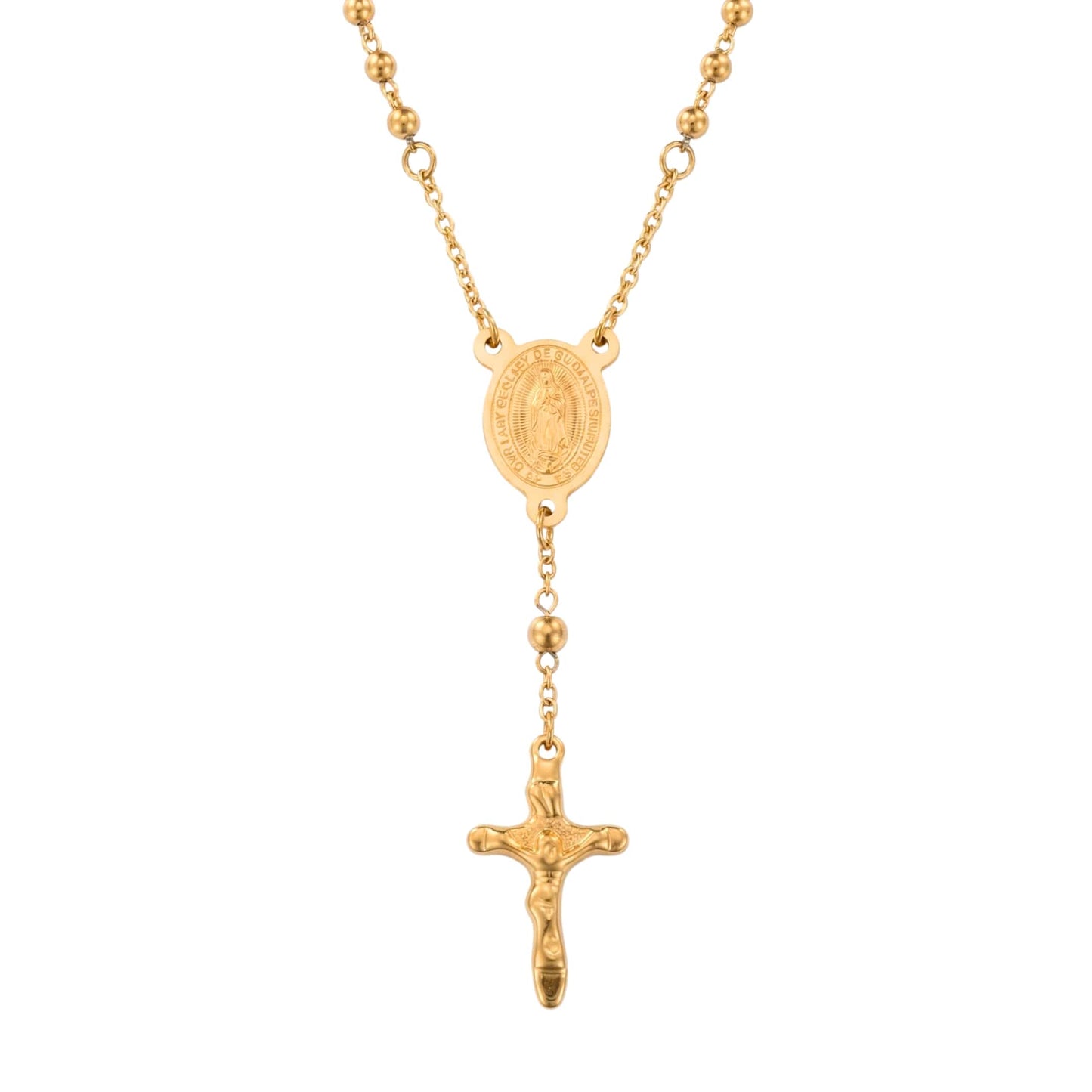 HOLY ROSARY GOLDEN - 21mm Titanium Steel Pendant with 34inch Chain 6mm for Men & Boys - THE MEN THING