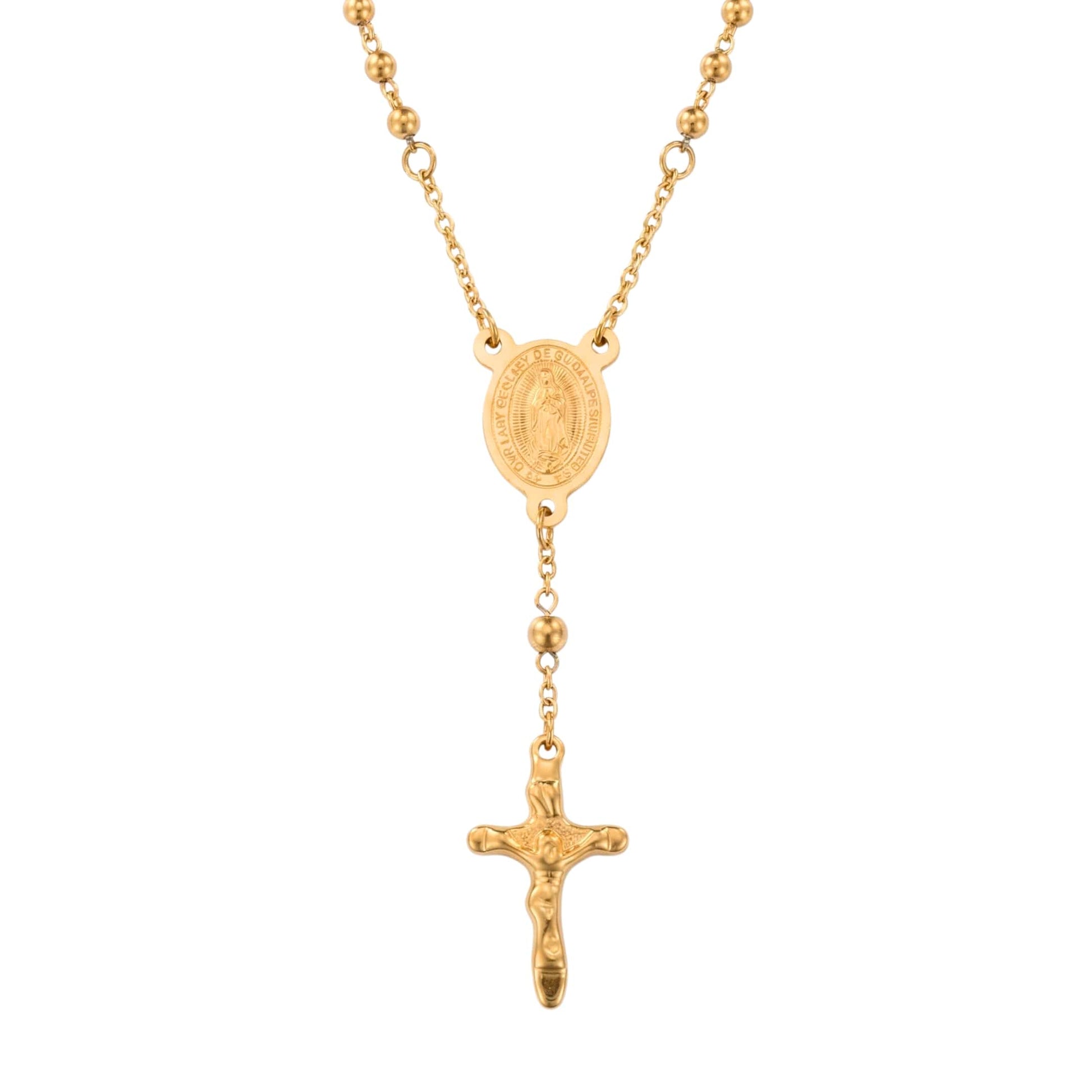 HOLY ROSARY GOLDEN - 21mm Titanium Steel Pendant with 34inch Chain 6mm for Men & Boys - THE MEN THING