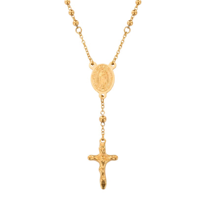HOLY ROSARY GOLDEN - 21mm Titanium Steel Pendant with 34inch Chain 6mm for Men & Boys - THE MEN THING