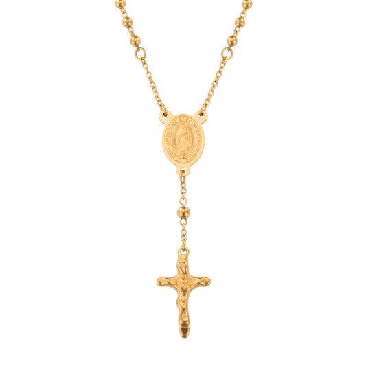 HOLY ROSARY GOLDEN - 21mm Titanium Steel Pendant with 34inch Chain 6mm for Men & Boys - THE MEN THING