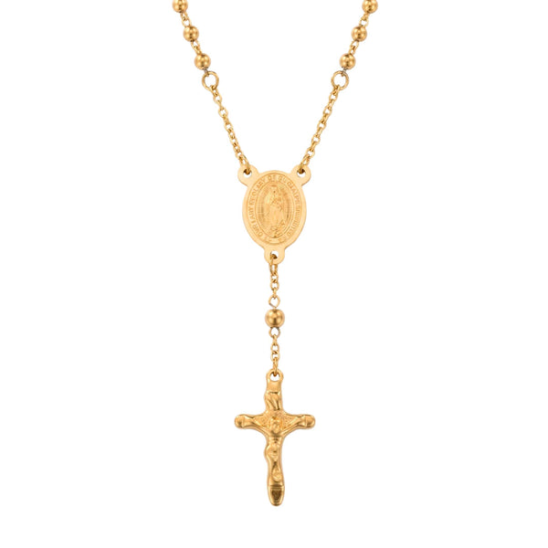 HOLY ROSARY GOLDEN - 21mm Titanium Steel Pendant with 34inch Chain 6mm for Men & Boys