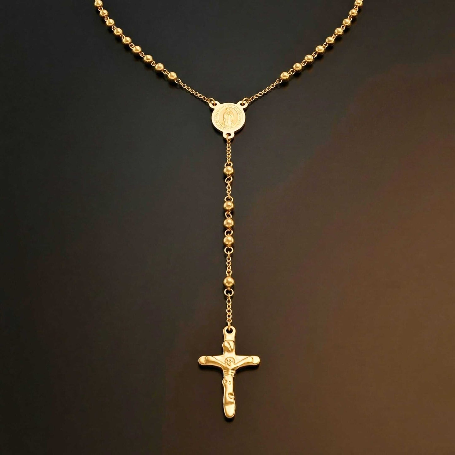 HOLY ROSARY GOLDEN - 21mm Titanium Steel Pendant with 34inch Chain 6mm for Men & Boys - THE MEN THING