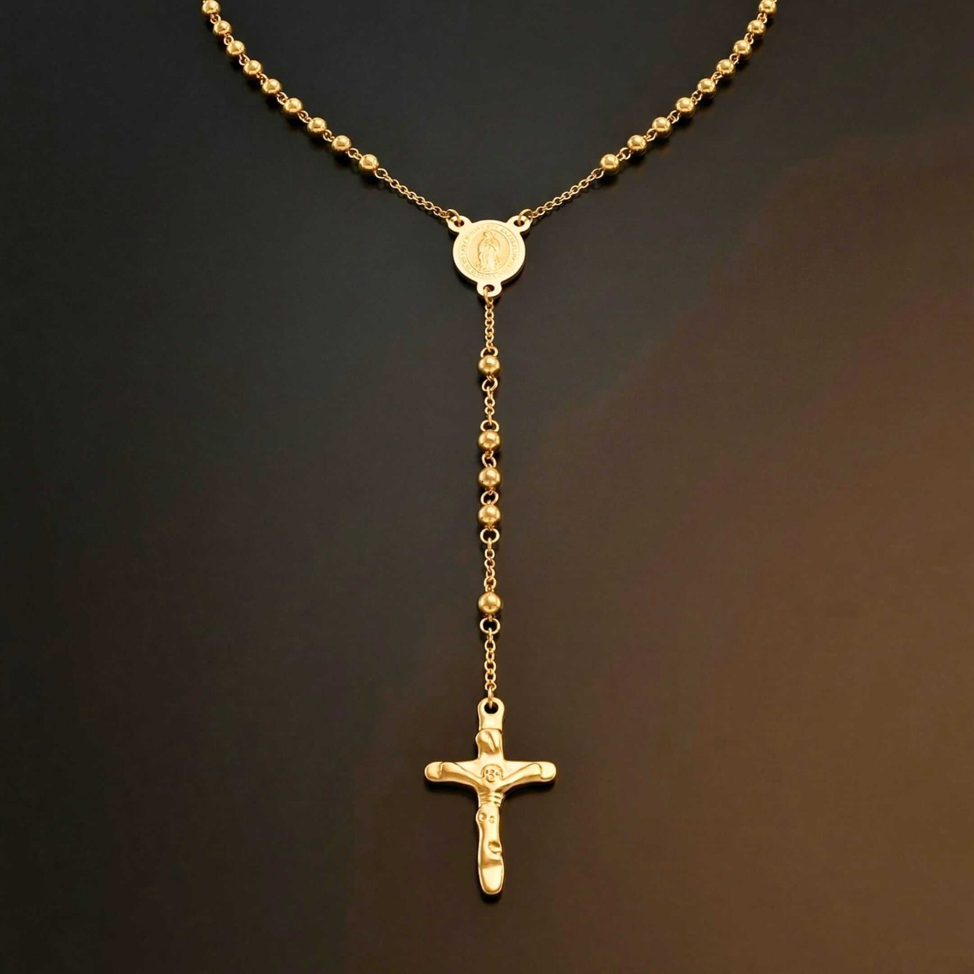 HOLY ROSARY GOLDEN - 21mm Titanium Steel Pendant with 34inch Chain 6mm for Men & Boys - THE MEN THING