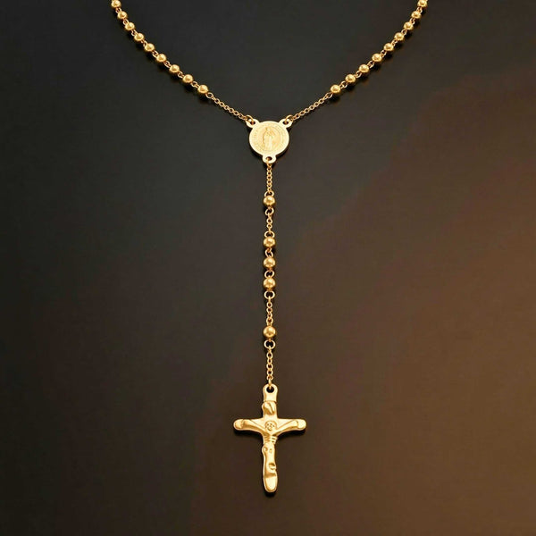 HOLY ROSARY GOLDEN - 21mm Titanium Steel Pendant with 34inch Chain 6mm for Men & Boys