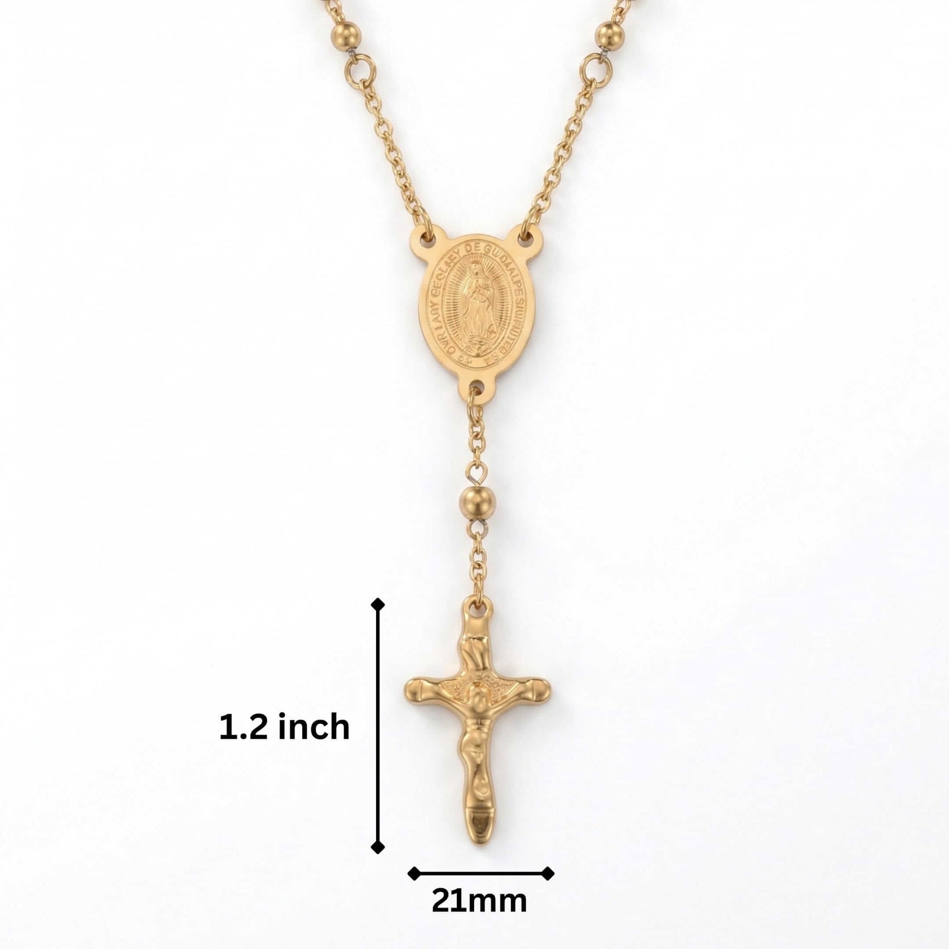 HOLY ROSARY GOLDEN - 21mm Titanium Steel Pendant with 34inch Chain 6mm for Men & Boys - THE MEN THING