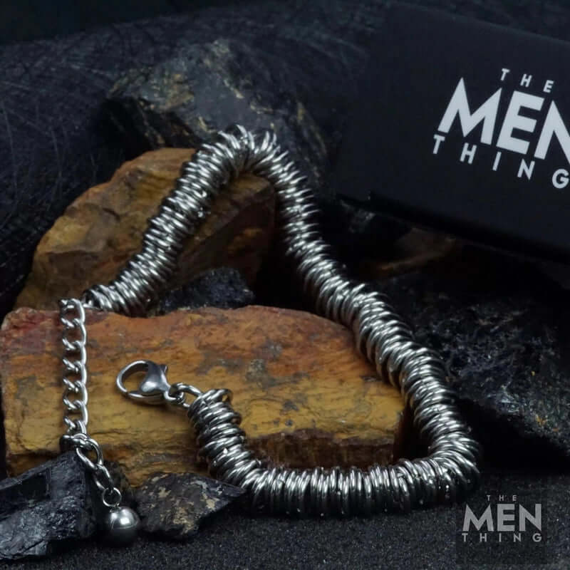 HOOPLET -  7mm Pure Stainless Steel Bracelet, European Style - 8 inch with Adjustable Lobster Claw Buckle for Men & Boys - THE MEN THING