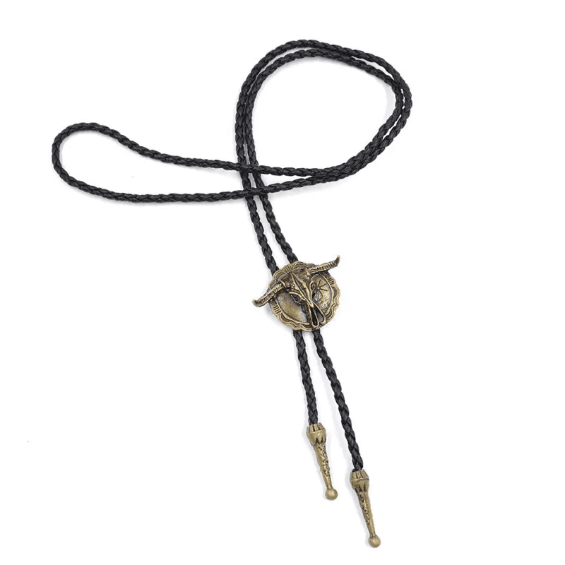 HORN VALOR - Retro Alloy Pendant Bolo Tie | Adjustable Genuine Leather Cowboy Necktie Necklace for Men & Boys — Leather Necklace for Men | THE MEN THING