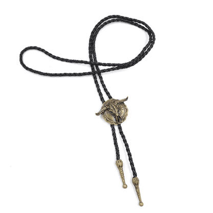 HORN VALOR - Retro Alloy Pendant Bolo Tie | Adjustable Genuine Leather Cowboy Necktie Necklace for Men & Boys — Leather Necklace for Men | THE MEN THING