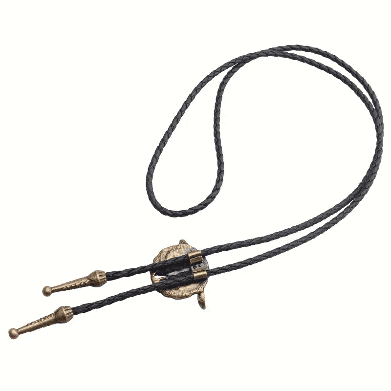 HORN VALOR - Retro Alloy Pendant Bolo Tie | Adjustable Genuine Leather Cowboy Necktie Necklace for Men & Boys — Leather Necklace for Men | THE MEN THING