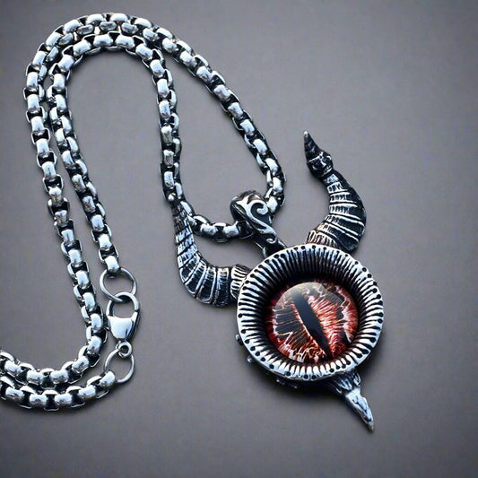HORN YELLOW EYE PROTECT - Pure Titanium Steel Pendant with 24inch Round Box Chain for Men & Boys - THE MEN THING