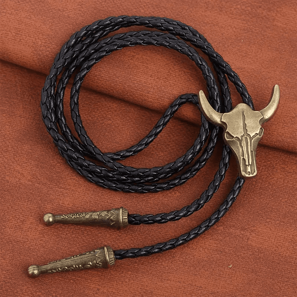 HORNET - Retro Alloy Pendant Bolo Tie | Adjustable Genuine Leather Cowboy Necktie Necklace for Men & Boys