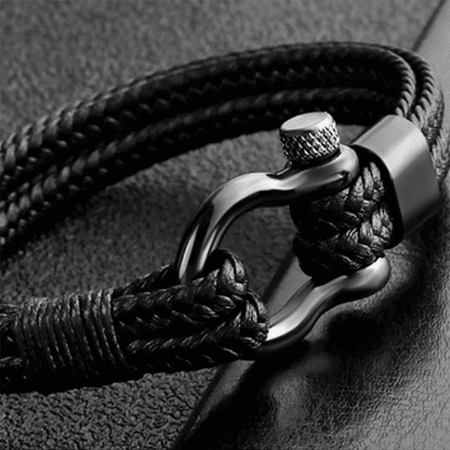 HORSESHOE BUCKLE BLACK - Genuine Leather Braided Bracelet with Stainless Steel Clasp Pin for Men & Boys (8 inch) — Leather Bracelet for Men | THE MEN THING