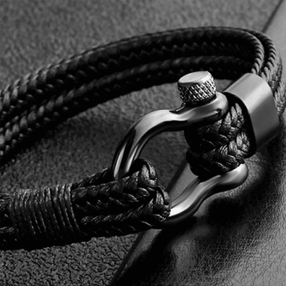HORSESHOE BUCKLE BLACK - Genuine Leather Braided Bracelet with Stainless Steel Clasp Pin for Men & Boys (8 inch) — Leather Bracelet for Men | THE MEN THING