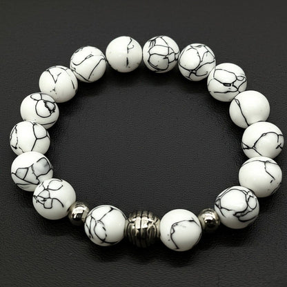 HOWLITE - 12mm Beads Bracelet with Natural Stone - Adjustable Bracelet - THE MEN THING