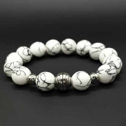 HOWLITE - 12mm Beads Bracelet with Natural Stone - Adjustable Bracelet - THE MEN THING