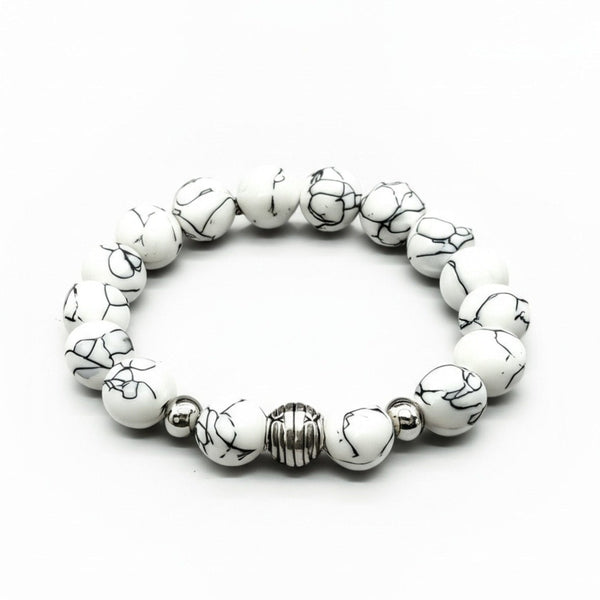 HOWLITE - 12mm Beads Bracelet with Natural Stone - Adjustable Bracelet