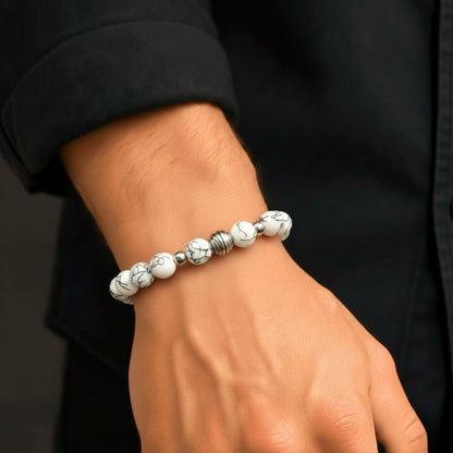 HOWLITE - 12mm Beads Bracelet with Natural Stone - Adjustable Bracelet - THE MEN THING
