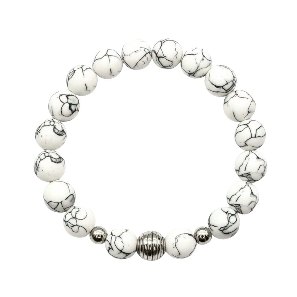 HOWLITE - 12mm Beads Bracelet with Natural Stone - Adjustable Bracelet - THE MEN THING
