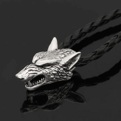 WOLF HEAD SILVER - Alloy Pendant with 24inch Leather Cord Chain for Men & Boy