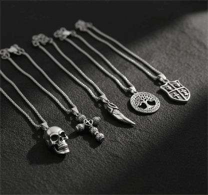 High Stakes 5-Piece Collector's Pendant Set – JOKER DECK, ALLMIGHTY CROSS, SKULLBIG, VICTORY TOOTH, & TREE OF LIFE Necklaces on 24 Inch Stainless Steel Chain for Mens and Boys - THE MEN THING