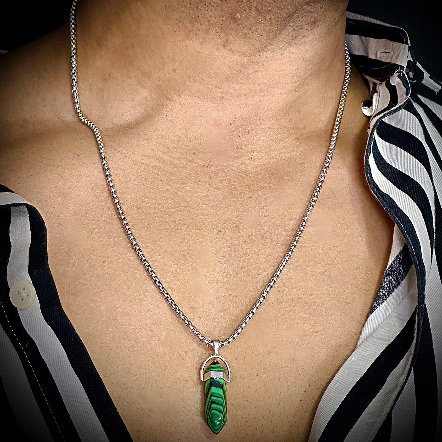 GREEN LAVA WARRIOR - Spanish Style Neckware with  Pure Stainless Steel 24inch Chain for Men- Round Box Chain & Pendant for Men & Boy