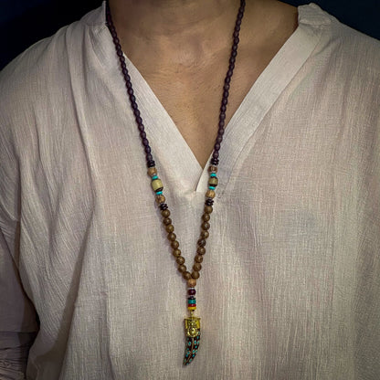 Bohemian Wood Ganesha - Handmade Wood Beads Necklace With Ganesh Pendant Long For Men & Boys (36