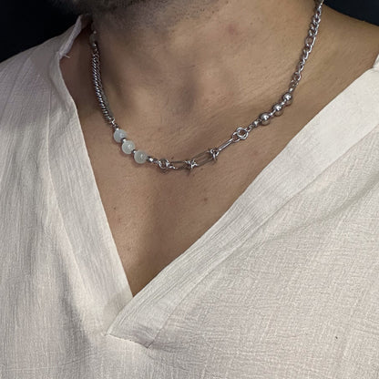 Pearlized Amalgamation - Stylish Trigon Pearl Necklaces Fusioned With Steel Chain For Men And Boys
