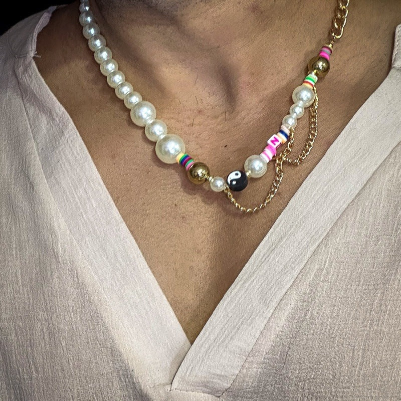 Baroque Pearl Necklace Half Pearl Half Gold Chain Adjustable | Etsy Canada