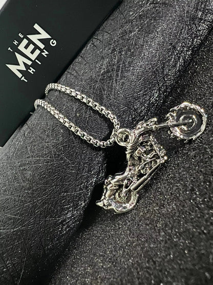 THE MEN THING Alloy Motorcycle Pendant with Pure Stainless Steel 24inch Chain for Men, European trending Style - Round Box Chain & Pendant for Men & Boy