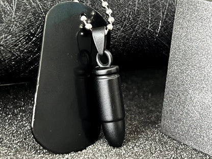 THE MEN THING Stainless Steel Military Dog Tag with Bullet Pendant with 24inch Chain for Men, American trending Style - with Urn Bullet 2 in 1 Double Pendant for Men & Boys