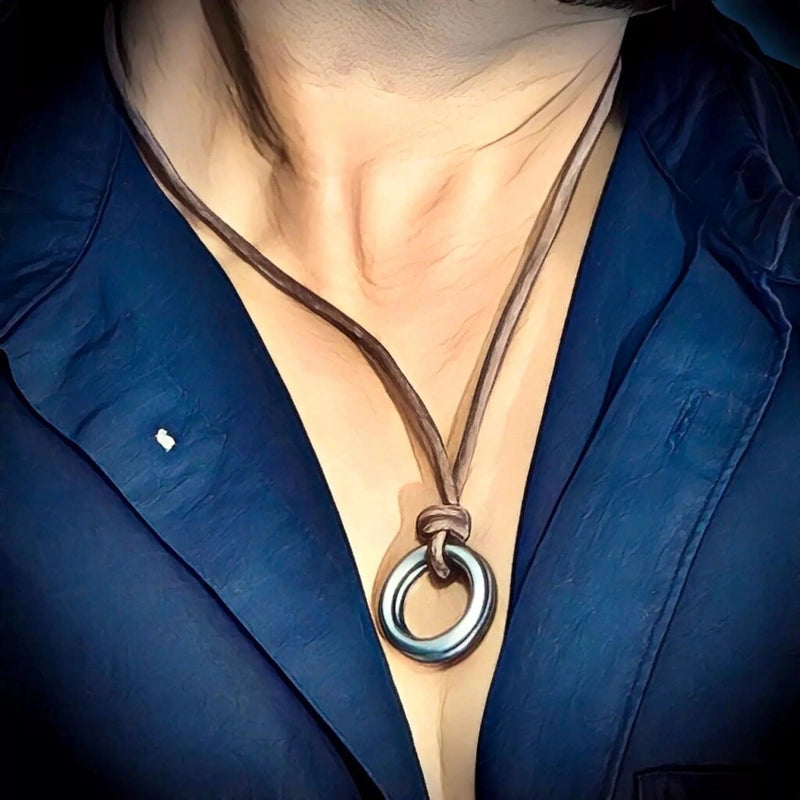 THE MEN THING TWIN WHEEL BROWN - Vintage Alloy Double Circle Pendant with Necklace Cord for Men & Boys