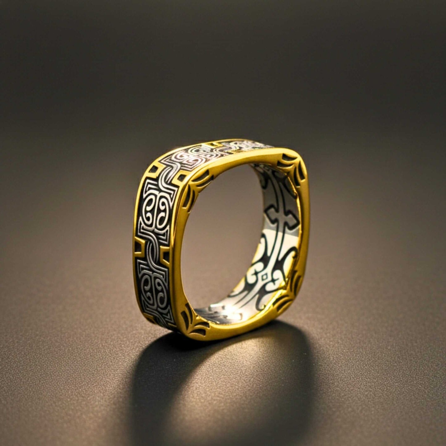 IMPERIA ETCH - Pure Stainless Steel Men’s Steel - Gold Plated Ring (Size : 17-22-26) - THE MEN THING