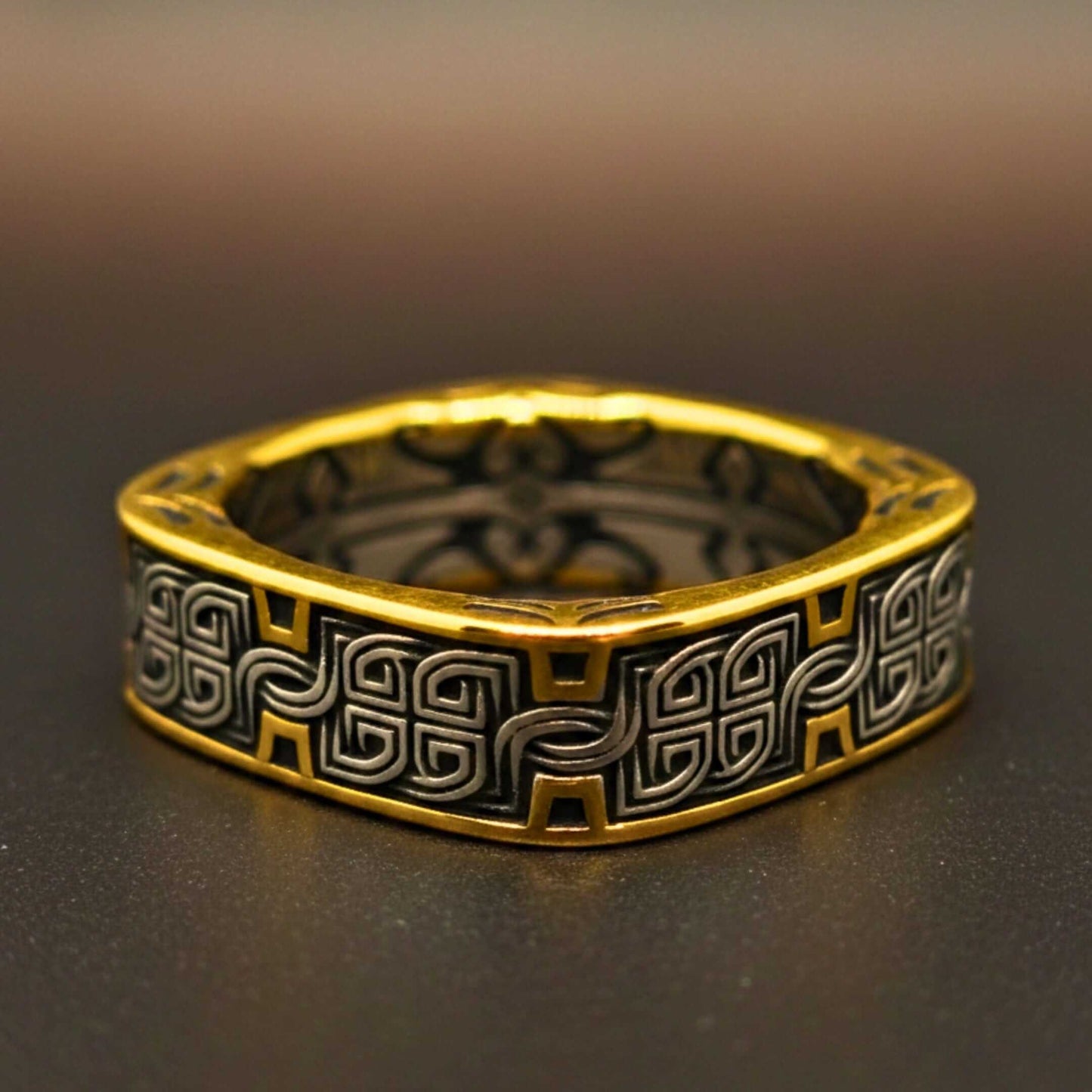 IMPERIA ETCH - Pure Stainless Steel Men’s Steel - Gold Plated Ring (Size : 17-22-26) - THE MEN THING