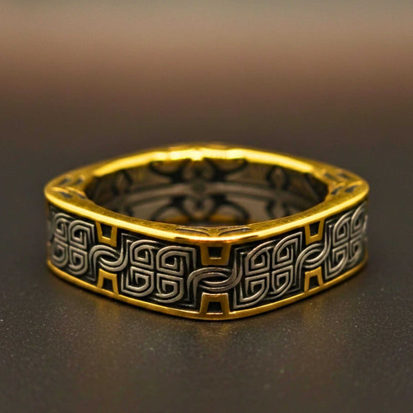 IMPERIA ETCH - Pure Stainless Steel Men’s Steel - Gold Plated Ring (Size : 17-22-26)