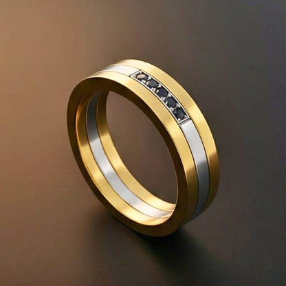 IMPERIAL AXIS RING - Pure Stainless Steel Men’s Steel-Gold-Plated Ring (Size : 17-22-27) - THE MEN THING