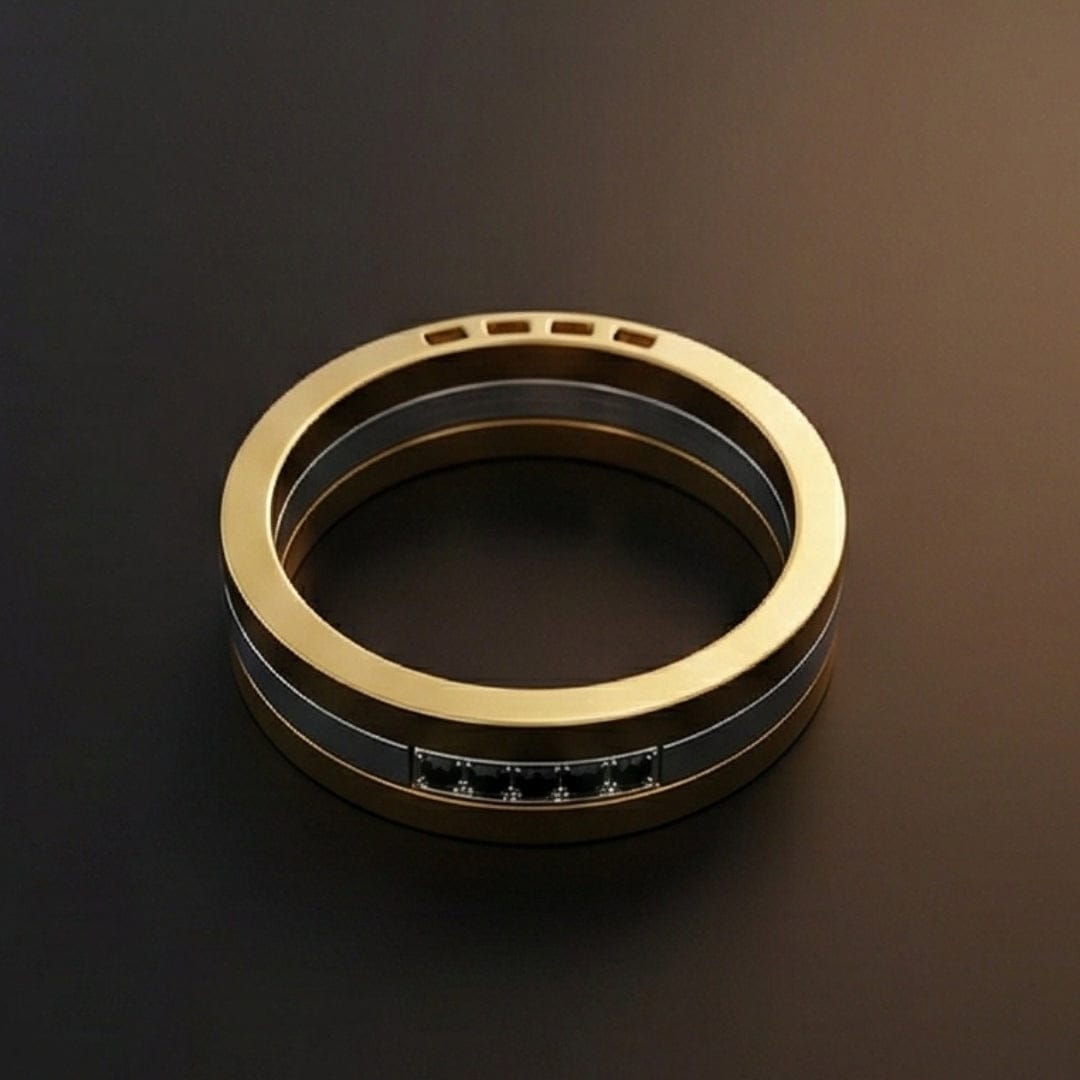 IMPERIAL AXIS RING - Pure Stainless Steel Men’s Steel-Gold-Plated Ring (Size : 17-22-27) - THE MEN THING