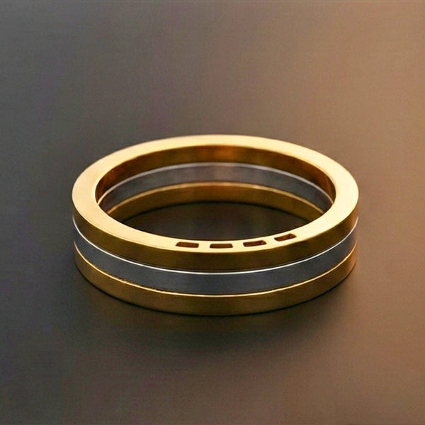 IMPERIAL AXIS RING - Pure Stainless Steel Men’s Steel-Gold-Plated Ring (Size : 17-22-27)