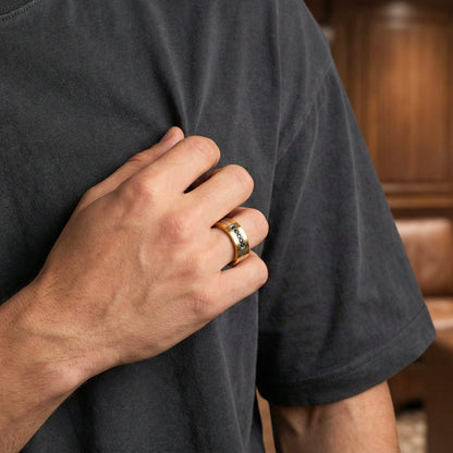 IMPERIAL AXIS RING - Pure Stainless Steel Men’s Steel-Gold-Plated Ring (Size : 17-22-27) - THE MEN THING