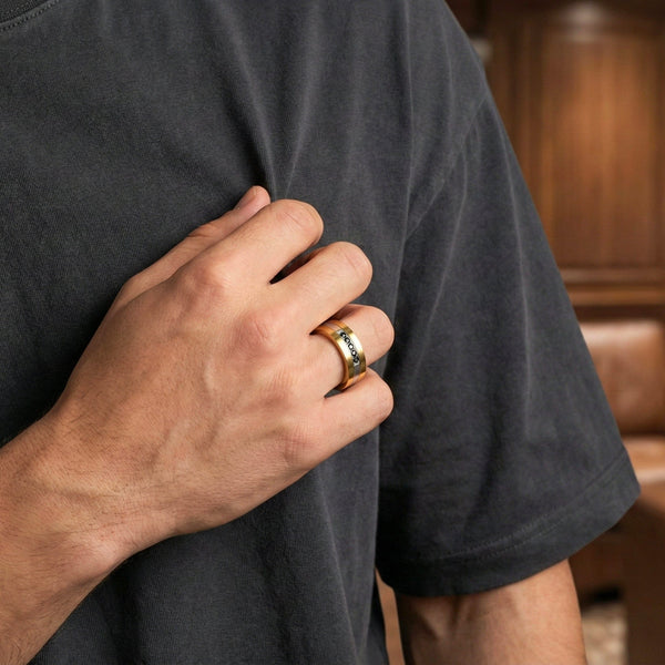 IMPERIAL AXIS RING - Pure Stainless Steel Men’s Steel-Gold-Plated Ring (Size : 17-22-27)
