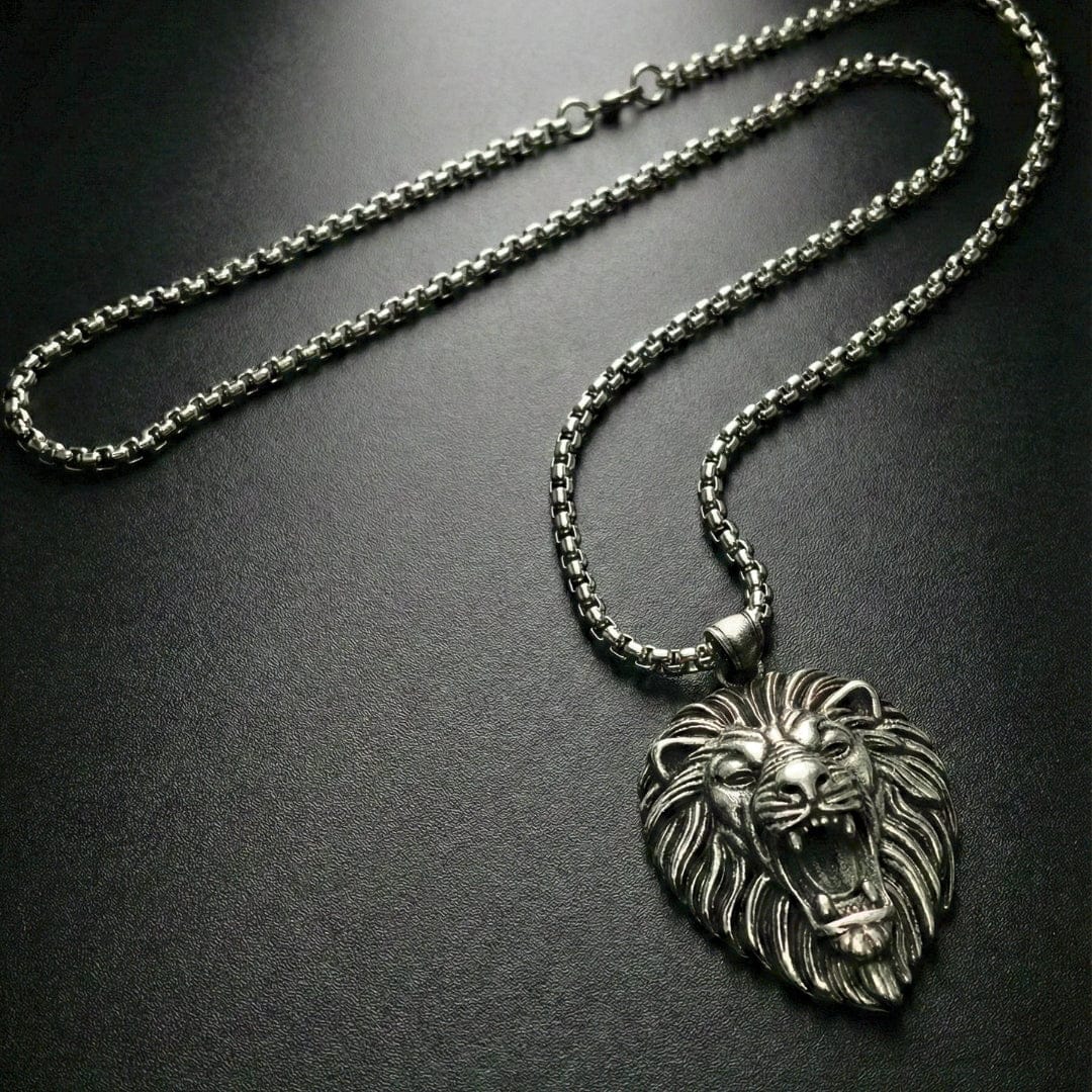 IMPERIAL LION KING - 40mm Titanium Steel Pendant with 24inch Round Box 5mm Chain for Men & Boys - THE MEN THING