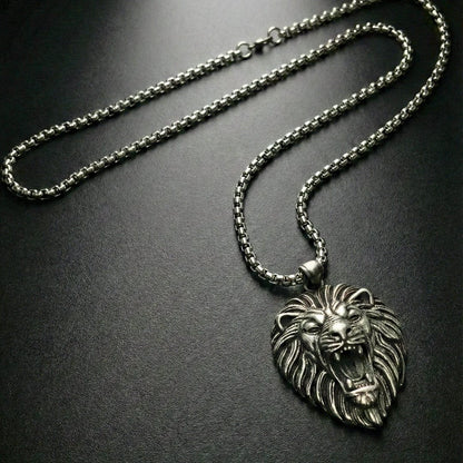 IMPERIAL LION KING - 40mm Titanium Steel Pendant with 24inch Round Box 5mm Chain for Men & Boys - THE MEN THING
