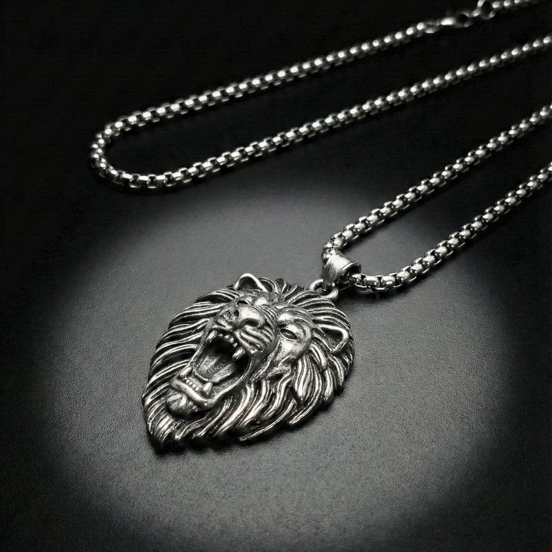 IMPERIAL LION KING - 40mm Titanium Steel Pendant with 24inch Round Box 5mm Chain for Men & Boys - THE MEN THING