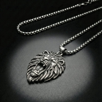 IMPERIAL LION KING - 40mm Titanium Steel Pendant with 24inch Round Box 5mm Chain for Men & Boys - THE MEN THING