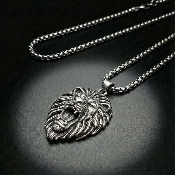 IMPERIAL LION KING - 40mm Titanium Steel Pendant with 24inch Round Box 5mm Chain for Men & Boys
