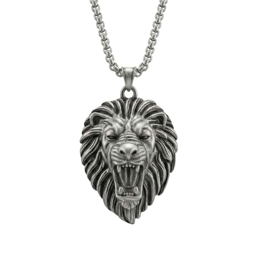 IMPERIAL LION KING - 40mm Titanium Steel Pendant with 24inch Round Box 5mm Chain for Men & Boys - THE MEN THING