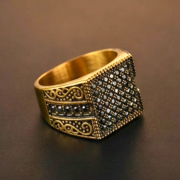 IMPERIAL NOIR RING - Pure Stainless Steel Men’s Gold Plated Ring (Size : 17-22-27)
